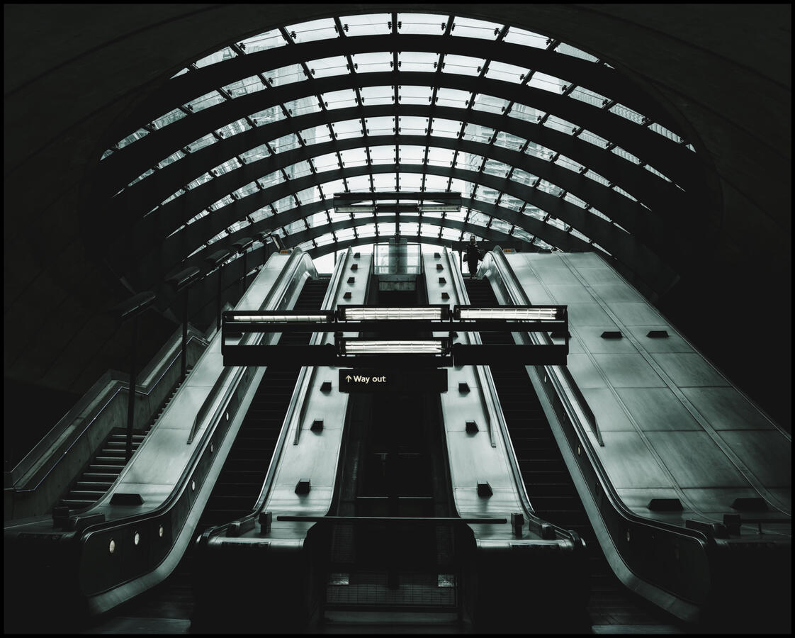 Enter the Light Escalators at Canary Wharf Tube Station